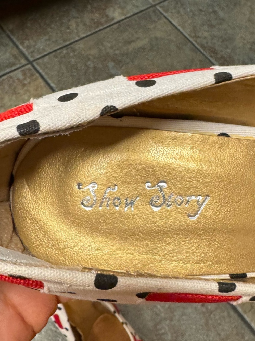 Pinup Polka Dot Peep-Toe Flats with Red Bow US 7.5 - Picture 9 of 14
